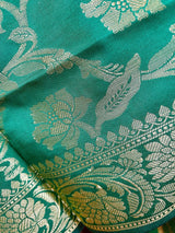 Green Banarasi Floral Soft Silk dupatta with Muted Gold Zari Weaving - Kaash