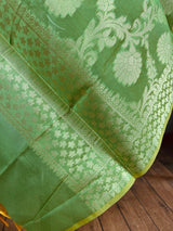 Green Semi Silk Floral Jaal dupatta in soft silk (non-pure) with floral jaal with muted gold zari — Kaash Collection