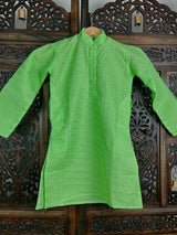 Green Boys Cotton Chikankari 2-piece kurta pajama set for boys with lucknowi chikankari on cotton — Kaash Collection