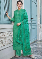 Green Color Georgette Lucknowi Palazzo Suit - Kaash