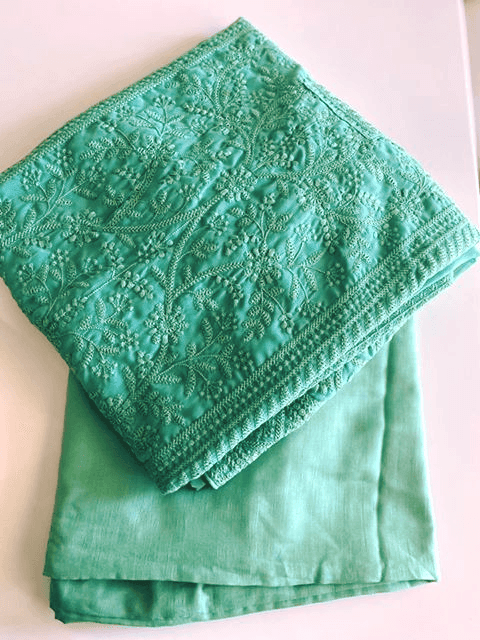 Green Color Georgette Lucknowi Palazzo Suit - Kaash