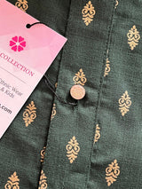 Green men's kurta pajama in pure cotton with small gold buttis on cotton — Kaash Collection