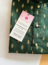 Green men's kurta pajama in pure cotton with small gold buttis on cotton — Kaash Collection