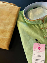 Green Color Raw Silk Indian Men Kurta Pajama 2pcs Set - Kaash