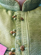 Green Color Raw Silk Indian Men Kurta Pajama 2pcs Set - Kaash