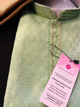 Green Color Raw Silk Men Kurta Pajama Set with embroidery neckline | Mens Ethnic Wear| Indian and Pakistani Mens Wear | Kaash - Kaash