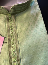 Green Color Raw Silk Men Kurta Pajama Set with embroidery neckline | Mens Ethnic Wear| Indian and Pakistani Mens Wear | Kaash - Kaash