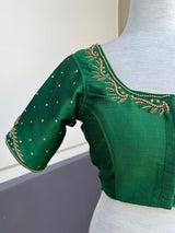 Green Color Ready to Wear Blouse in Raw Silk - Kaash