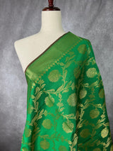Green Soft Silk Floral dupatta in soft silk (non-pure) with floral jaal with muted gold zari — Kaash Collection