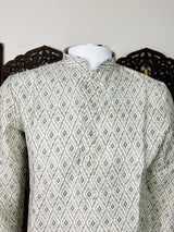 Greenish Grey Ikkat men's kurta pajama in linen silk with ikkat digital print on linen silk — Kaash Collection