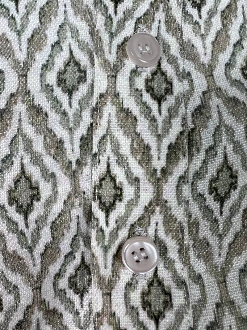 Greenish Grey Ikkat Digital Printed Linen Silk Kurta Pajama - Kaash