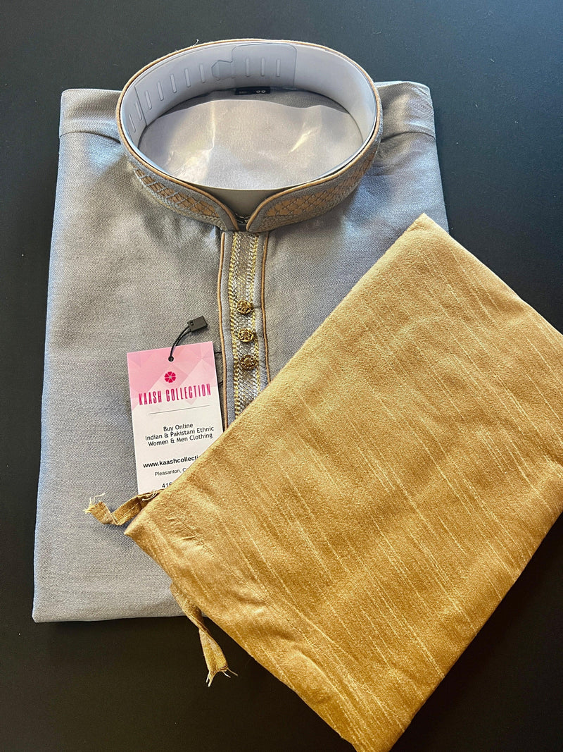 Grey Color Soft Silk Men Kurta Pajama | Mens Ethnic Wear| Indian Wedding Wear Kurta Pajama | Kurta Pajama for Men | Festival Collection - Kaash