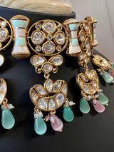 Handcrafted Choker Set with Cloisonne Enamel and sliver folied Polki and Kundan with Monalisa Beads - Kaash