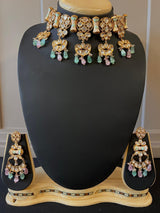 Handcrafted Choker Set with Cloisonne Enamel and sliver folied Polki and Kundan with Monalisa Beads - Kaash