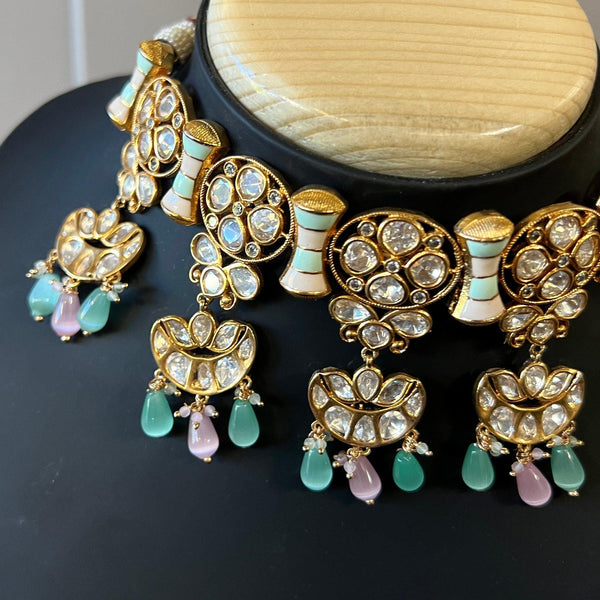 Handcrafted Choker Set with Cloisonne Enamel and sliver folied