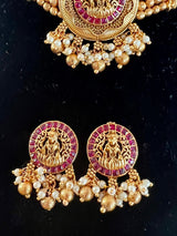 Handmade Antique Gold Finish Choker and Earrings Set with Laxhmi Image - Kaash