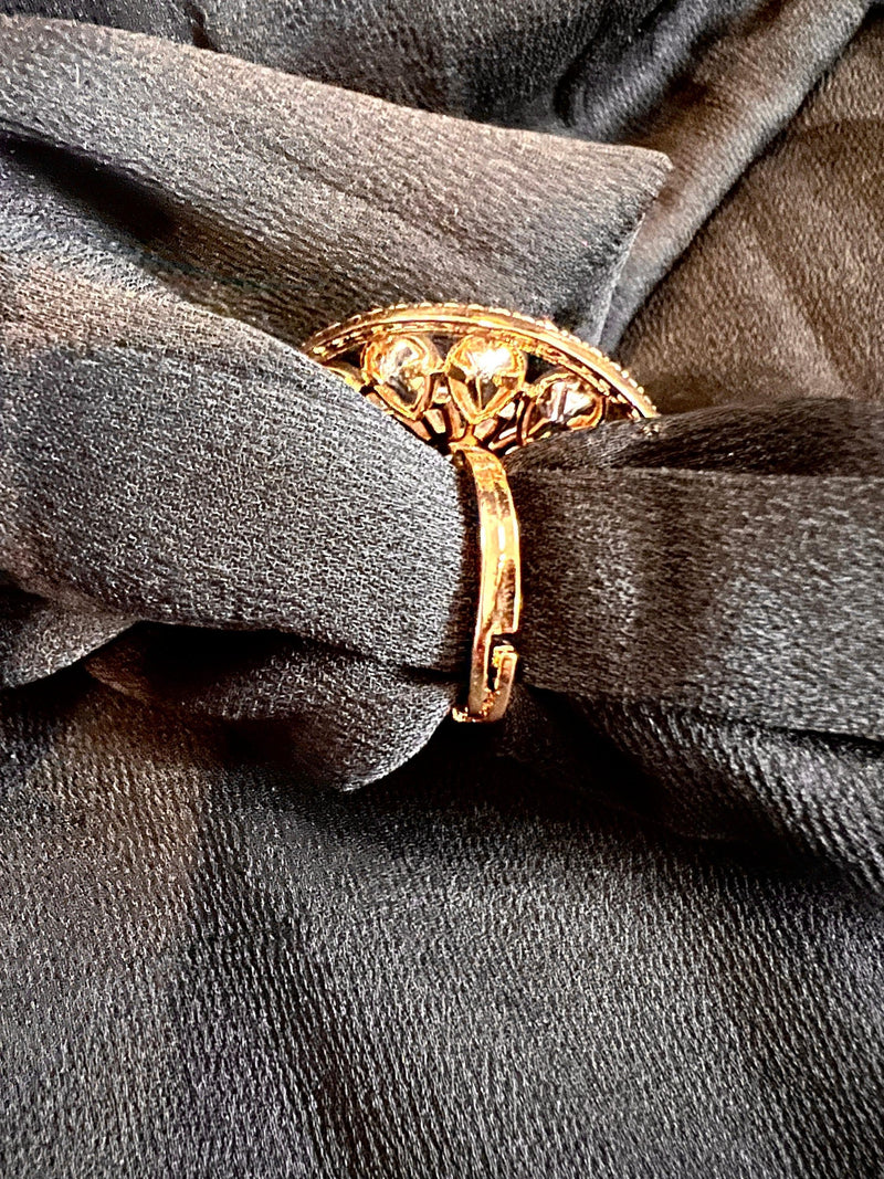 Handmade Gold Color Adjustable Ring with Kundan, Zircon and Pink Monalisa Stone | Adjustable Rings for Women | Gift for Her | Indian Jewelry - Kaash
