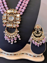 Handmade Statement Long Necklace in Tayani Kundan with Monalisa Beads - Kaash
