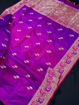 Handwoven Purple Color Pure Katan Silk Saree with Gold Zari Weave | Meenakari | Pure Silk Sarees | | SILK MARK CERTIFIED - Kaash