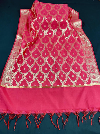 Hot Pink Banarasi Designer dupatta in banarasi silk (non-pure) with designer with gold zari — Kaash Collection