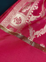 Hot Pink Banarasi Designer dupatta in banarasi silk (non-pure) with designer with gold zari — Kaash Collection