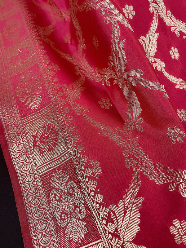 Hot Pink Banarasi Silk Designer Dupatta - Kaash