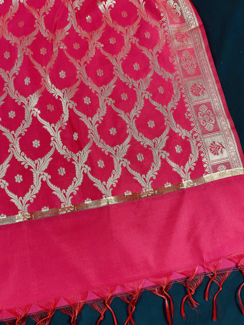 Hot Pink Banarasi Silk Designer Dupatta - Kaash