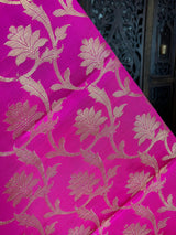 Hot Pink Banarasi Silk Zari Weaved Dupatta with floral Design - Kaash