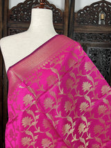 Hot Pink Banarasi Silk Zari Weaved Dupatta with floral Design - Kaash