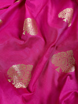 Hot Pink with Blue Banarasi saree in banarasi silk with double lotus borders with 7" width — Kaash Collection