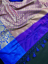 Hot Pink with Blue Banarasi saree in banarasi silk with double lotus borders with 7" width — Kaash Collection