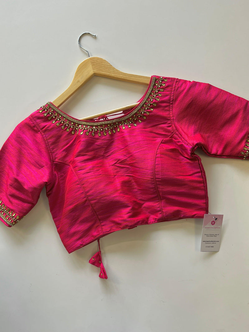 Hot Pink with tint of Orange Raw Silk Ready to Wear Blouse | Padded Blouse | Readymade Saree Blouses | Kaash Collection - Kaash
