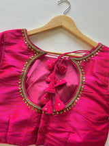Hot Pink with tint of Orange Raw Silk Ready to Wear Blouse | Padded Blouse | Readymade Saree Blouses | Kaash Collection - Kaash