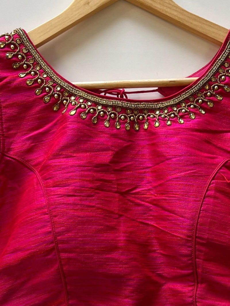 Hot Pink with tint of Orange Raw Silk Ready to Wear Blouse | Padded Blouse | Readymade Saree Blouses | Kaash Collection - Kaash