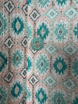 Teal Green Ikkat men's Nehru/Modi jacket in soft silk with ikkat prints & sequin work — Kaash Collection
