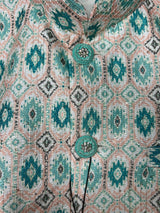 Teal Green Ikkat men's Nehru/Modi jacket in soft silk with ikkat prints & sequin work — Kaash Collection