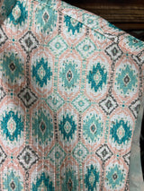 Teal Green Ikkat men's Nehru/Modi jacket in soft silk with ikkat prints & sequin work — Kaash Collection