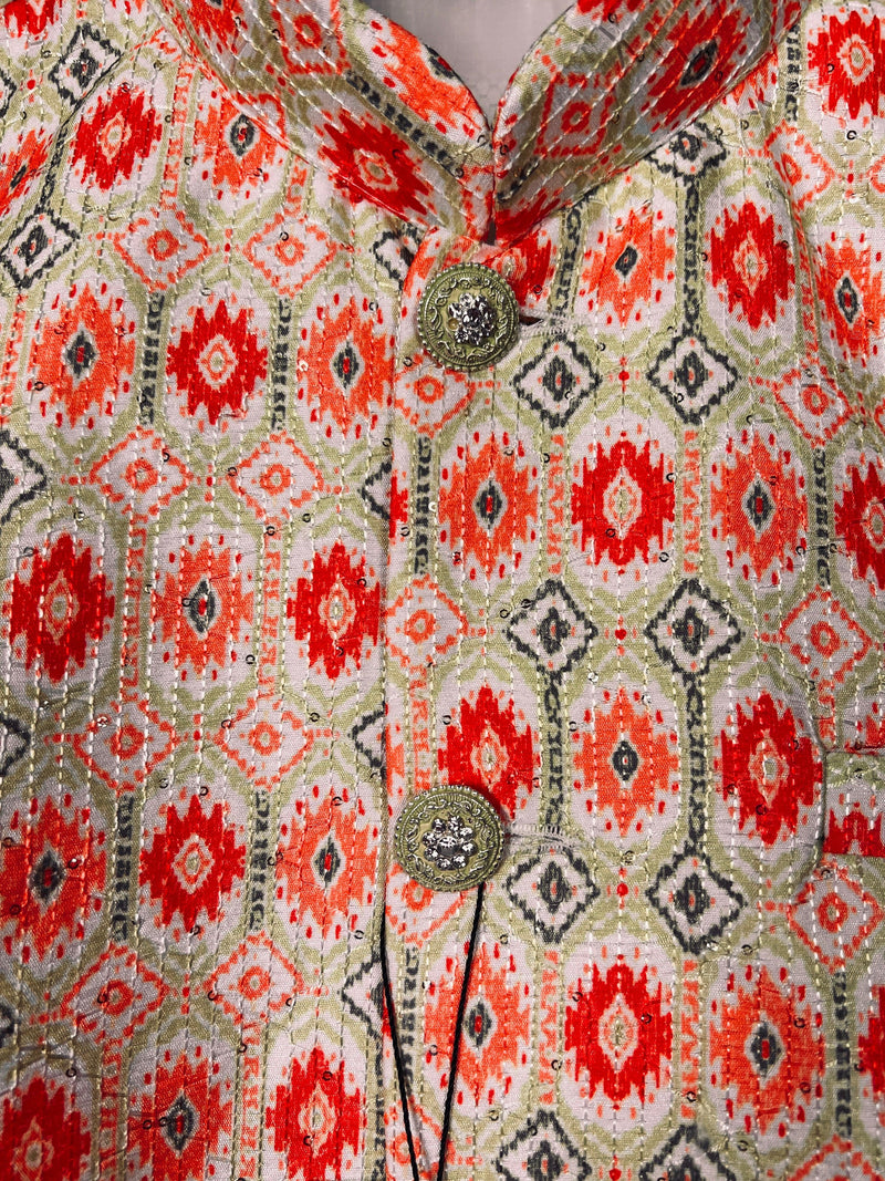 Ikkat Print Designer Multi-Color Soft Silk Jacket with Sequence Work | Jacket for Kurta | Groomsmen Wedding Jacket for Kurta - Kaash