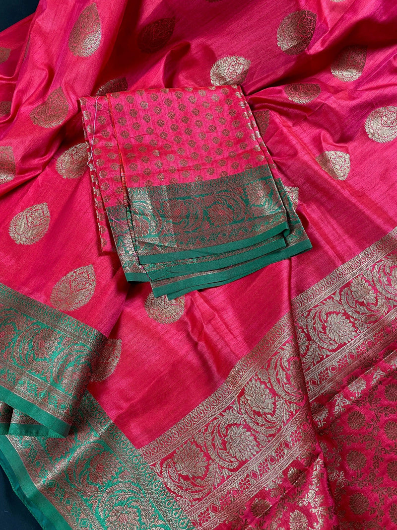 Magenta with Green Combination Semi-Tussar Silk Saree With Antique Zari Weaving Work | | Kaash Collection - Kaash