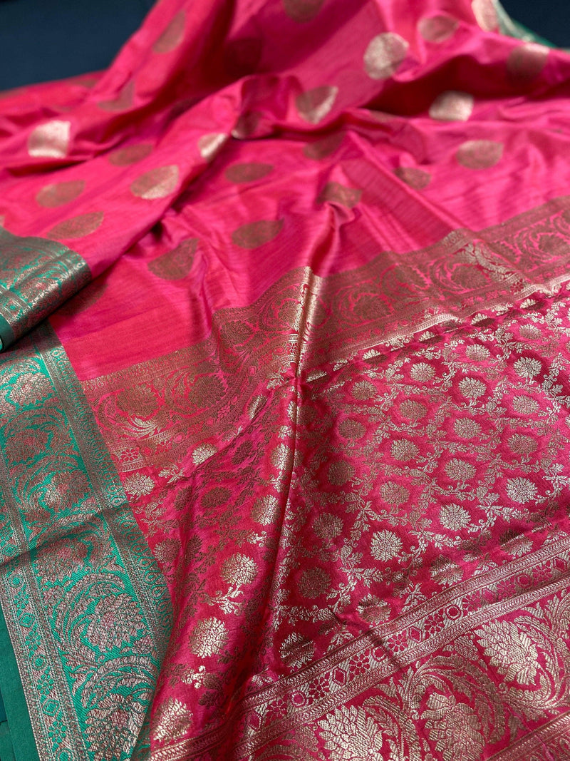 Magenta with Green Combination Semi-Tussar Silk Saree With Antique Zari Weaving Work | | Kaash Collection - Kaash