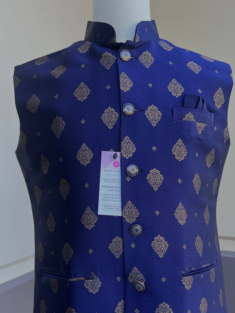 Blue Color with Muted Gold Zari Weave Pattern  Modi Nehru Jacket For Men | Jacket for Kurta | Gift For Him | Party Wear Kurta Jacket