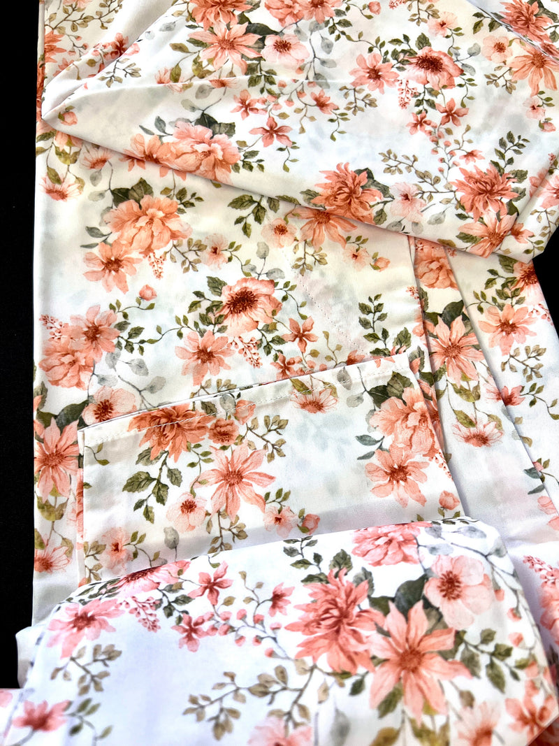 Pearl White Base Floral Pattern Digital Printed  Soft Satin Silk with White Churidar Bottom | Floral Kurta for Men | Men Ethnic Wear