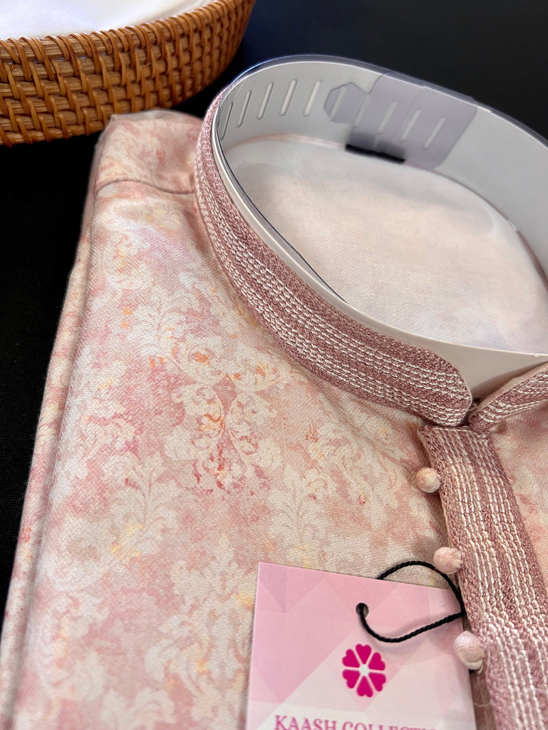 Pastel Tea Pink Designer Kurta with Floral Digital Print in Soft Silk Material  | Floral Kurtas for Men | Pastel Color Mens Kurta