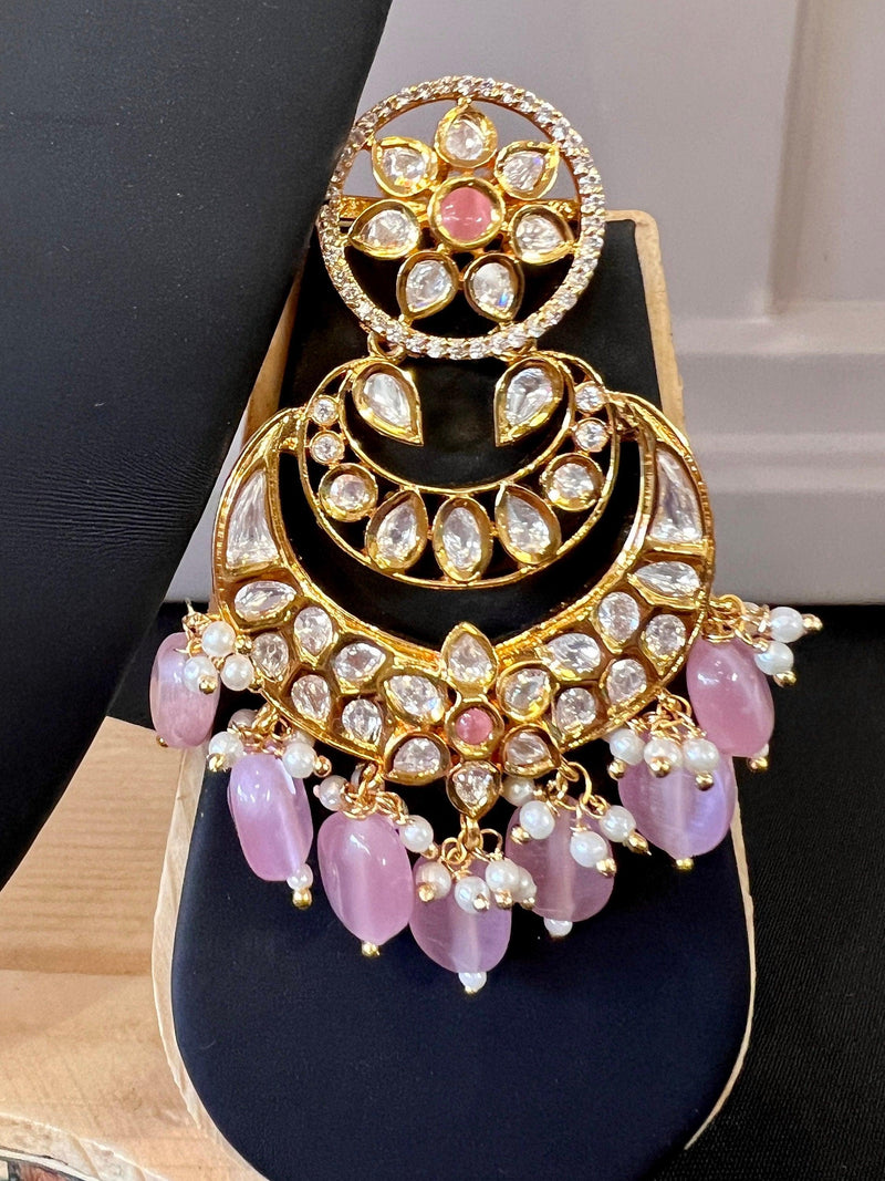Handmade Statement Long Necklace in Tayani Kundan with Monalisa Beads | Kundan Jewelry | Bollywood Style Wedding Party Jewelry - Kaash