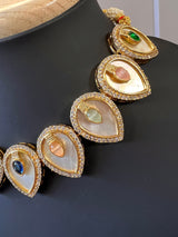 Lightweight Necklace Choker and Earrings Set in MOP Kundan | Mother Of All Kundan | Stones and Zircons | Indian Trendy and Modern Jewelry