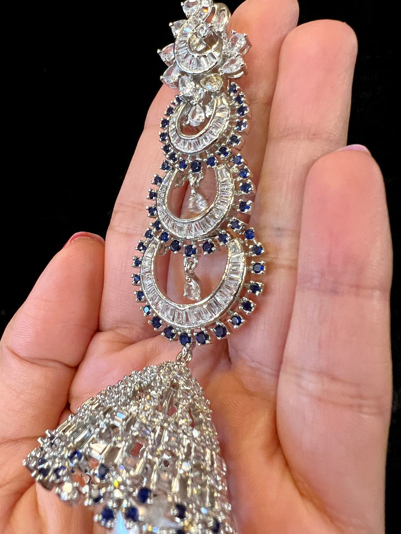 Statement Sliver Color Long and Premium Quality American Diamond Jumka Style Earrings with Pearl | Indian Jewelry | | Long Earrings