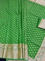 Parrot Green Color Banarasi Semi Georgette Silk Saree | Banarasi Saree | Georgette Sarees | Semi Georgette Sarees Muted Gold Zari Weave - Kaash