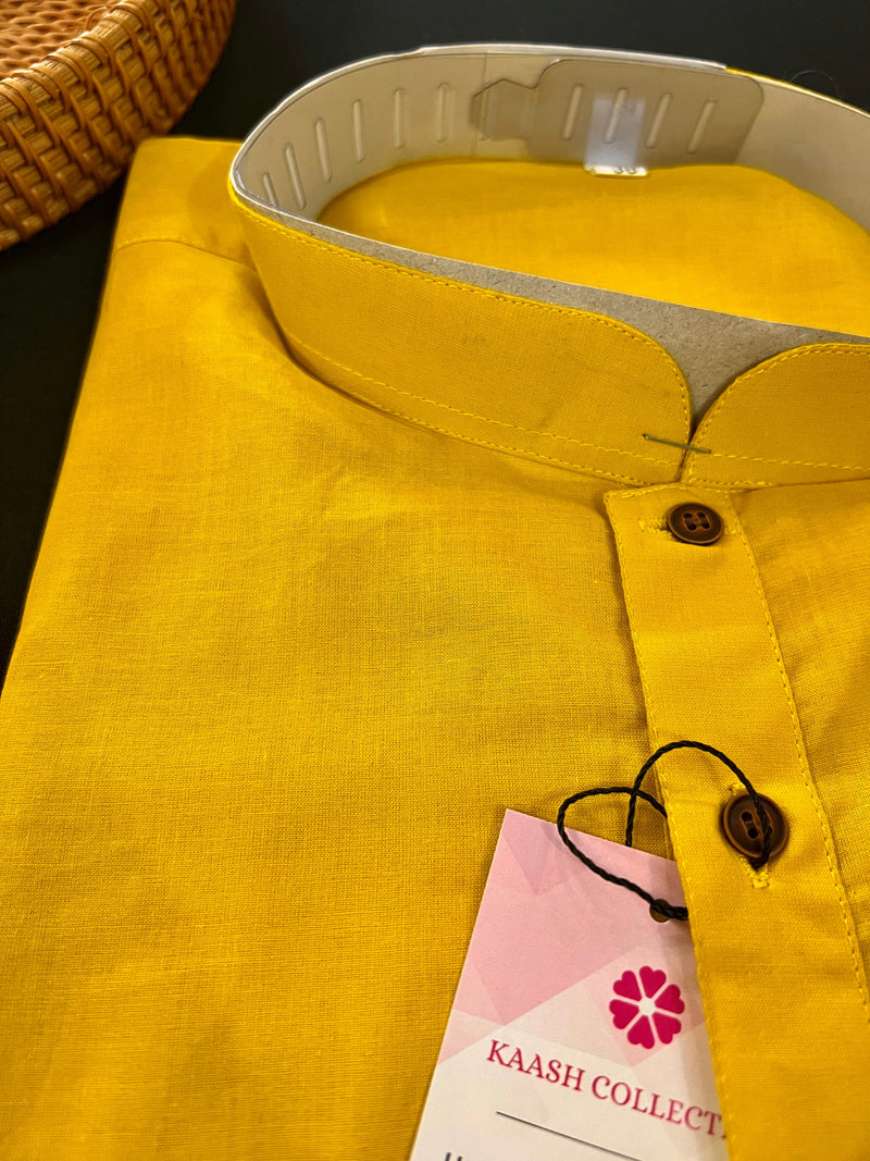 Mustard Yellow Color Soft Cotton Mens Kurta with Pajama | Mens Ethnic Wear | Soft Cotton Kurta