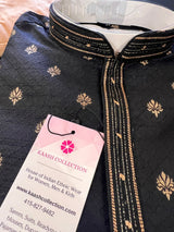 Designer Black Color Soft Silk Kurta with Lining Kurta Pajama for Men | Copper Zari Floral Weave | Exclusive Collection of Kurtas For Men