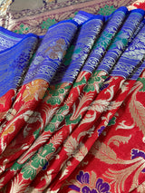 Red and Blue Banarasi Jaal Saree with Meenakari Work and Pink combination | Soft Silk Handloom | Banarasi Silk Sarees